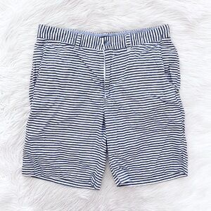 Tahari Mens White Blue Stripe Linen Cotton Chino Nautical Flat Front Shorts